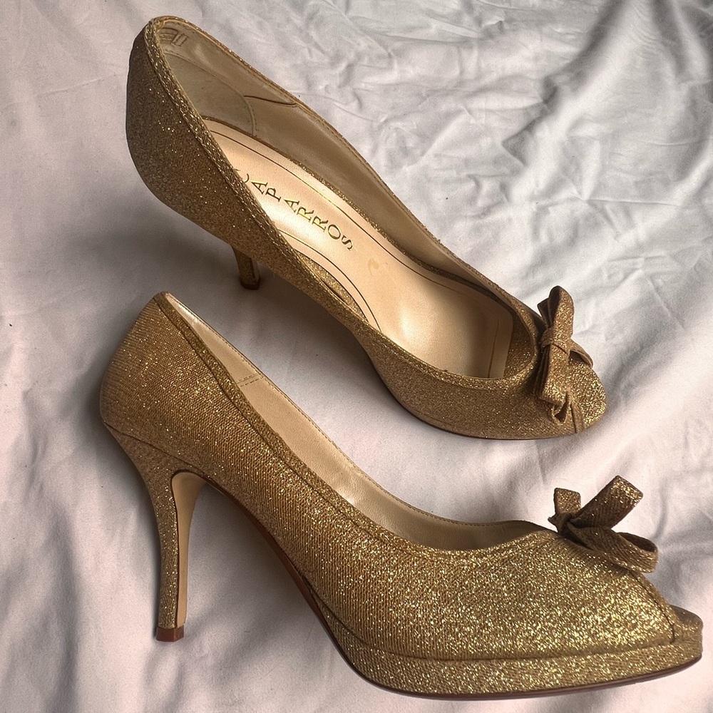 CAPARROS Glitter Stiletto Peep Toe Heels